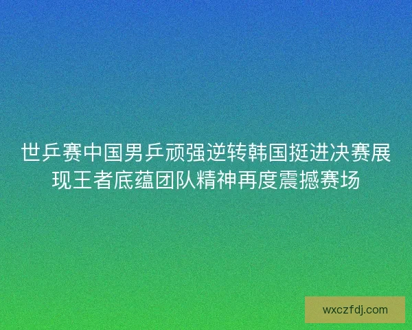 世乒赛中国男乒顽强逆转韩国挺进决赛展现王者底蕴团队精神再度震撼赛场