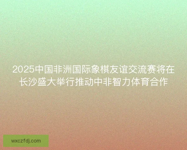 2025中国非洲国际象棋友谊交流赛将在长沙盛大举行推动中非智力体育合作