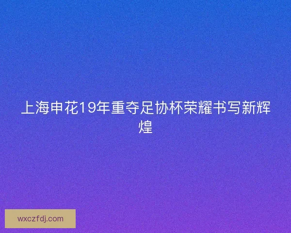 上海申花19年重夺足协杯荣耀书写新辉煌